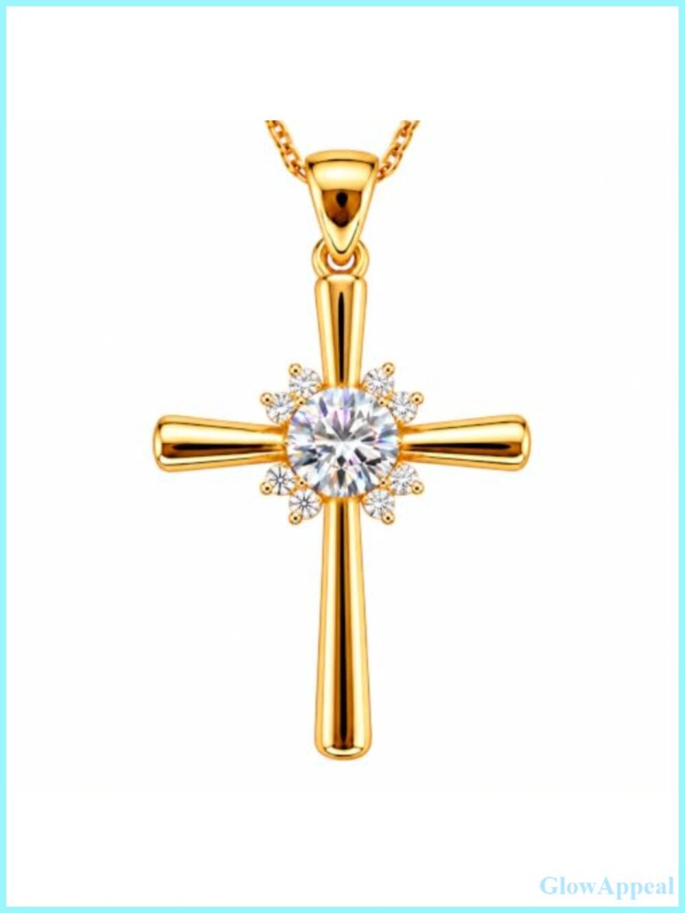 1CT Moissanite Cross Pendant Necklace 18K Gold Plated 925 Sterling Silver